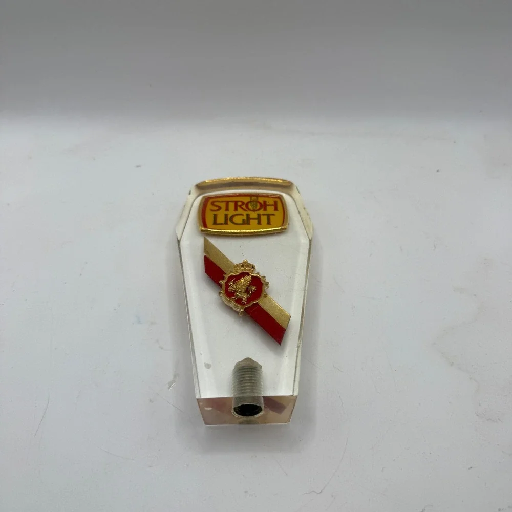 Vintage Stroh Light Beer Tap Handle Clear Acrylic Coffin Style Bar Decor 6 Inch